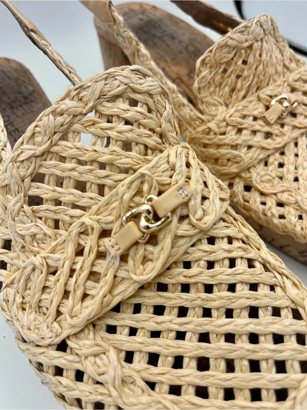AEROSOLES Dress Platform Sandals Natural Raffia Cork Heel Slingback